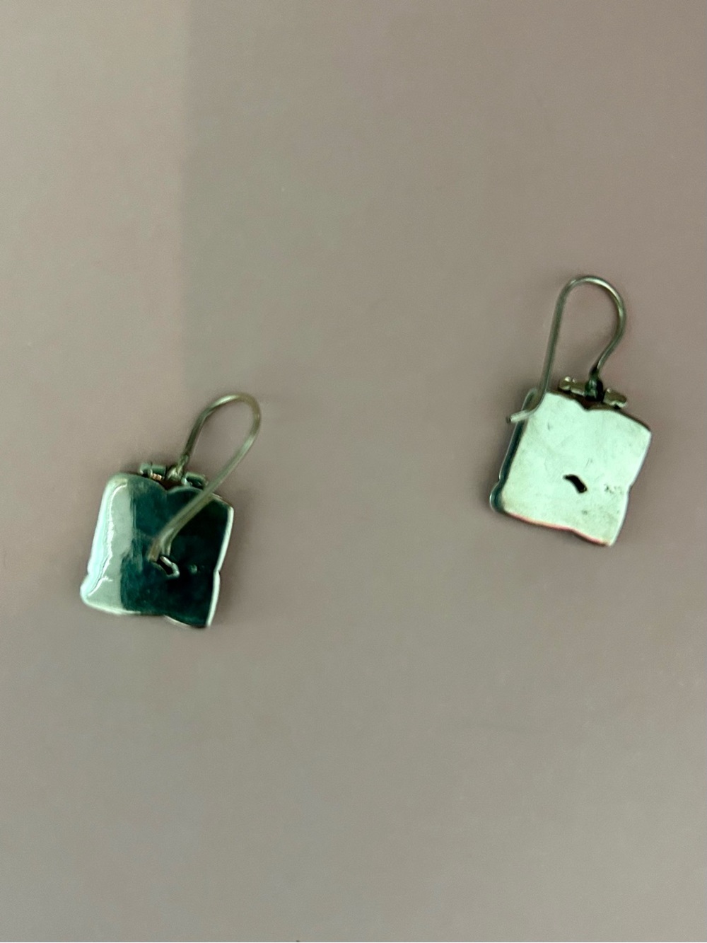 Cute Artisan Sterling Silver Turquoise Lapis Inlay Drop Dangle Earrings Vintage - Picture 2 of 5